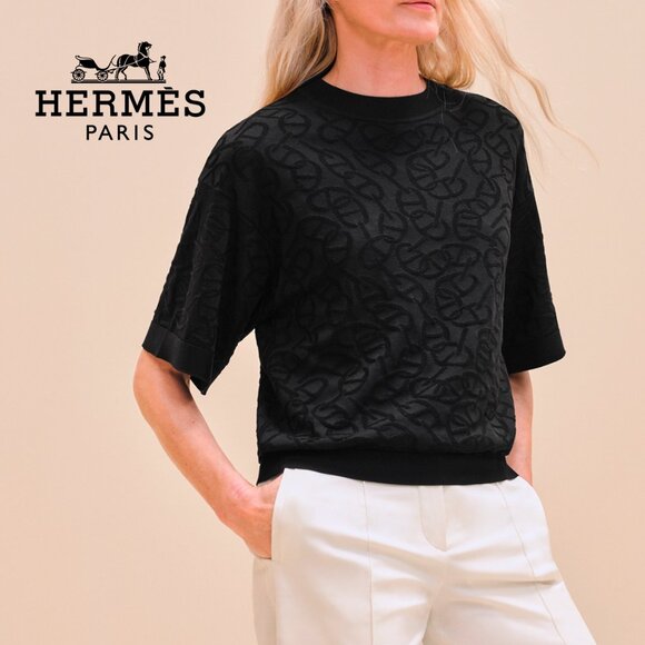 Hermes 2024 Naoussa Silk/ Cotton Short Sleeve Sweater - Picture 1 of 7